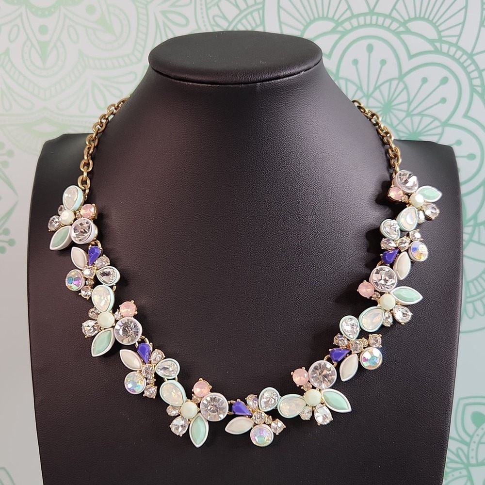 Signed J Crew Pastel AB Brulee Statement Necklace Gold-tone